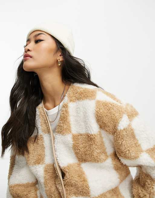 Chaqueta color piedra a cuadros dameros con forro de Abercrombie & Fitch