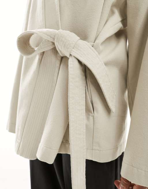 Chaqueta color piedra cruzada extragrande de mezcla de lino de ASOS DESIGN, 2 de 4