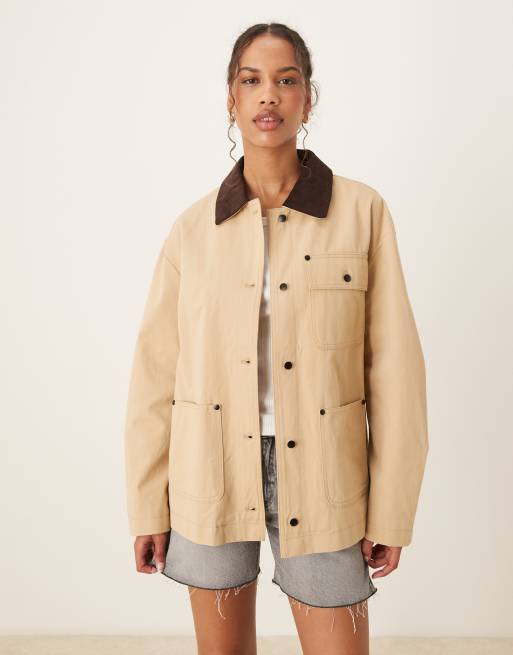 Chaqueta color piedra de corte depurado con solapas de pana Barn de ASOS DESIGN
