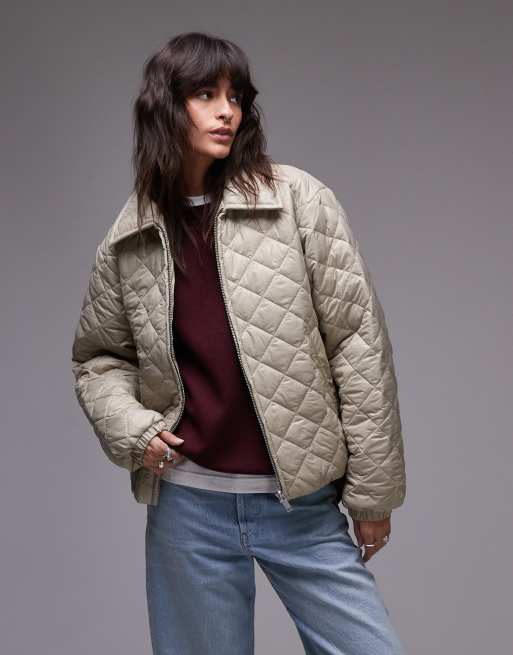 Chaqueta color piedra guateada con forro de Topshop