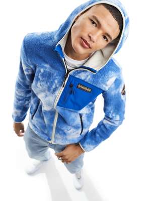 Chaqueta con capucha, estampado nevado, cremallera y parches del logo de felpa polar Yupik de Napapijri