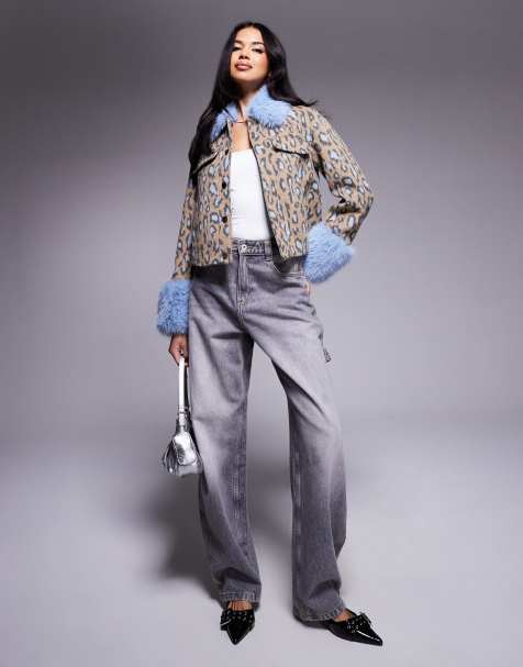 Chaqueta con detalle de piel sintética y estampado de leopardo de tejido efecto lana de River Island - view 1