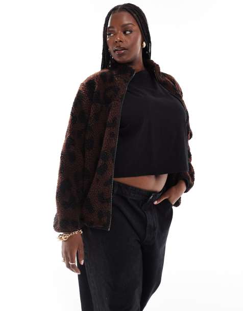 Chaqueta con estampado de leopardo de borreguito de New Look Curve - view 1