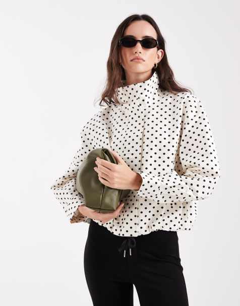 Chaqueta corta blanca con estampado de lunares y cuello alzado de ONLY - view 1