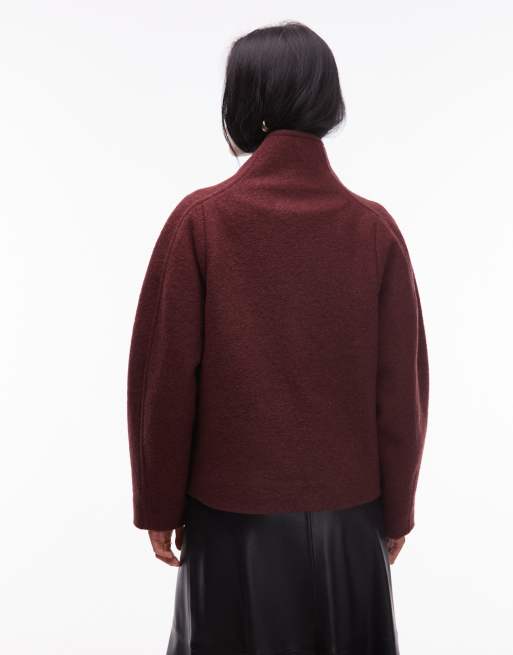 Chaqueta corta burdeos oscuro con cuello alzado de lana de & Other Stories, 4 de 4