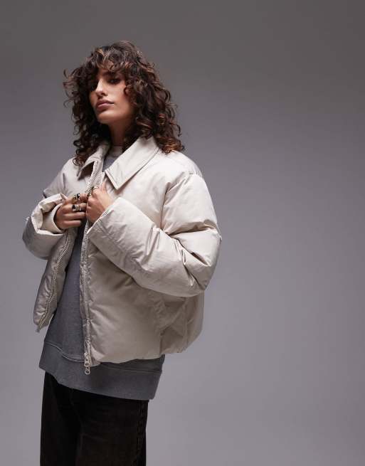 Chaqueta corta color piedra acolchada con solapas de Topshop