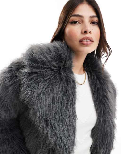Chaqueta corta gris carbón de piel sintética de Miss Selfridge, 3 de 4