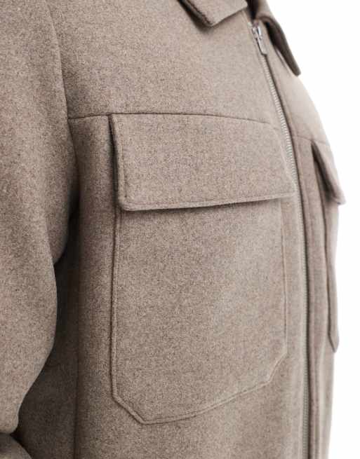 Chaqueta corta marrón moca con bolsillos de mezcla de lana de Jack & Jones, 3 de 4