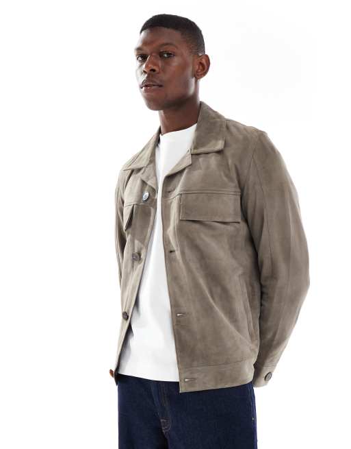 Chaqueta corta marrón topo oscuro de ante de ONLY & SONS