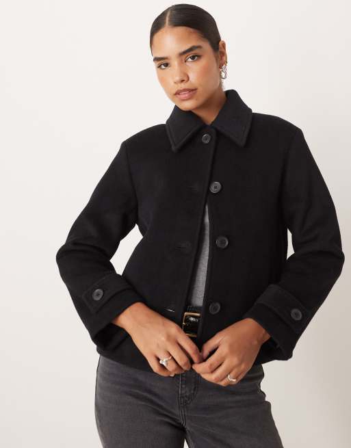 Chaqueta corta negra con botones de tejido efecto lana de Abercrombie & Fitch