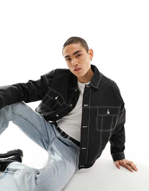 Chaqueta corta negra extragrande de estilo wéstern con pespuntes en contraste de ASOS DESIGN