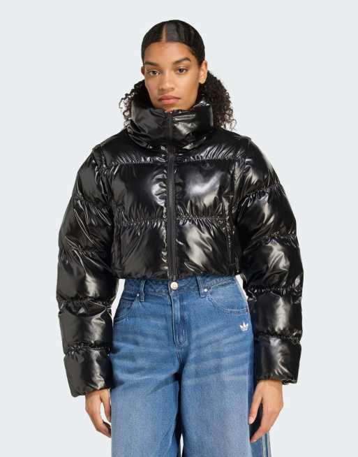 Chaqueta corta negro brillante acolchada con diseño 2 en 1 Essentials de adidas Originals
