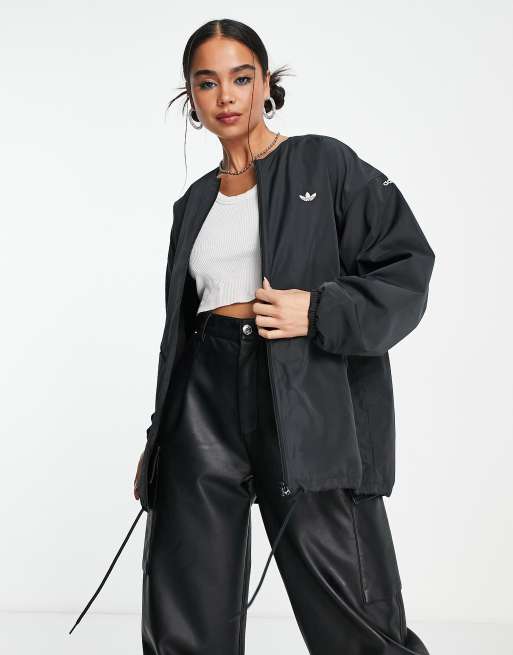 Chaqueta cortavientos negra con insertos de malla y trébol de adidas Originals
