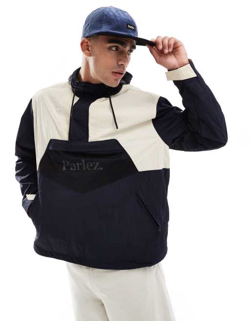 Chaqueta cortavientos sin cierres con diseño color block y logo de Parlez