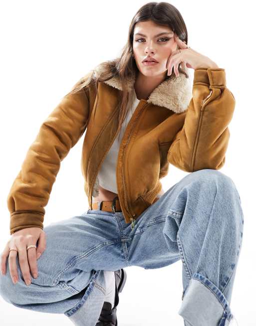 Chaqueta de aviador marrón lavado de Mango