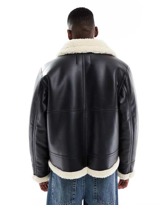 Chaqueta de aviador negra de cuero sintético de Jack & Jones, 3 de 5