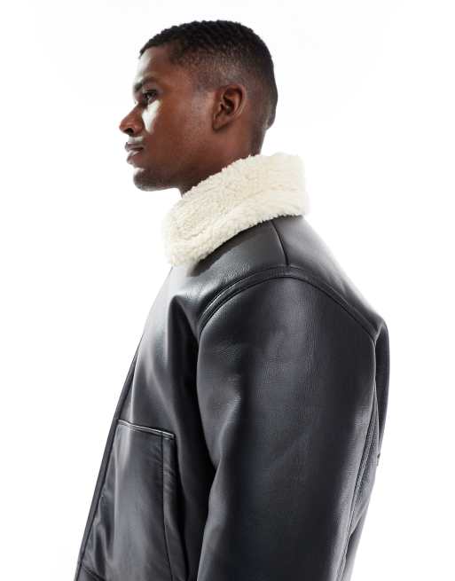 Chaqueta de aviador negra de cuero sintético de Jack & Jones, 4 de 5