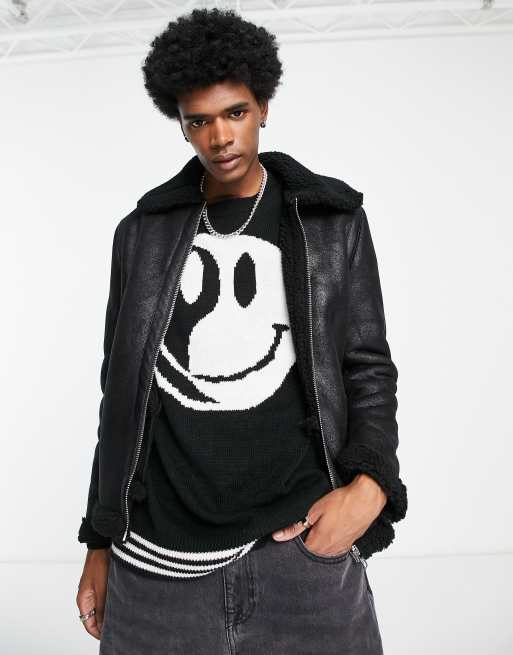 Chaqueta de aviador negra de cuero sintético y borreguito de Good For Nothing