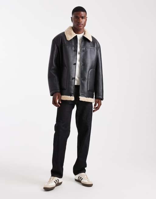 Chaqueta de aviador negra extragrande con solapas en contraste de ASOS DESIGN, 3 de 5