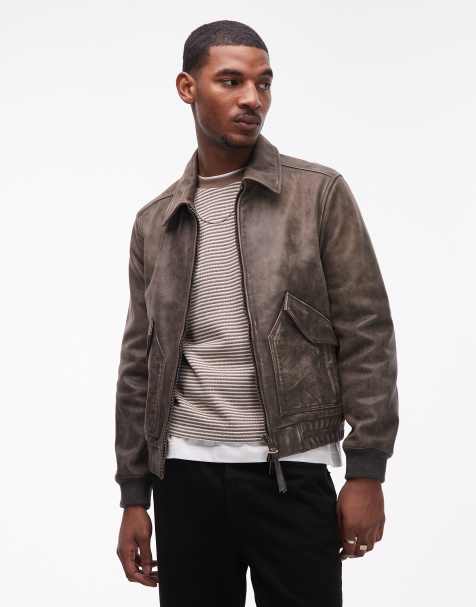 Chaqueta de aviador negro lavado con cremallera de cuero Marland de AllSaints - view 1