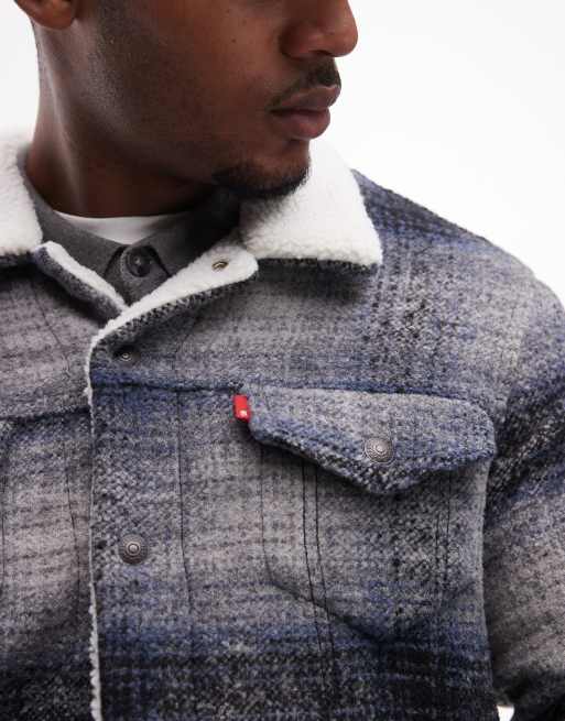 Chaqueta de camionero gris a cuadros con forro de borreguito Type 3 de Levi's, 2 de 4