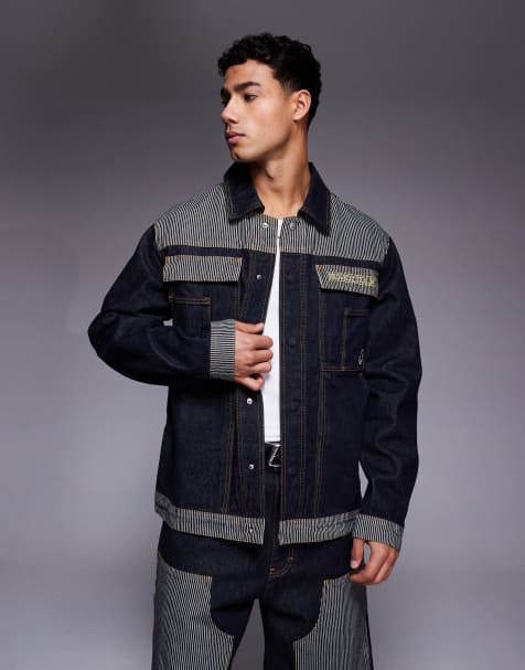 Chaqueta de camionero vaquera azul añil con panel milrayas en contraste de ICECREAM - view 1