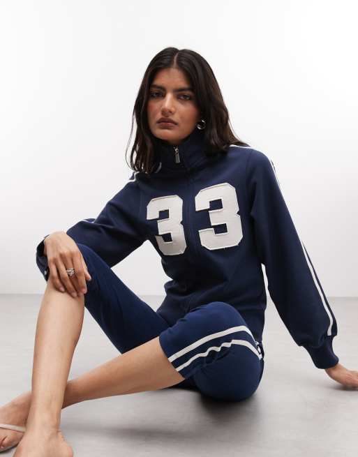 Conjunto azul marino de chaqueta de chándal con cuello alzado y cremallera, 3 de 3
