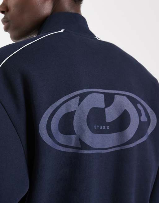 Chaqueta de chándal azul marino holgada y estampada con ribetes de ASOS DESIGN, 5 de 5