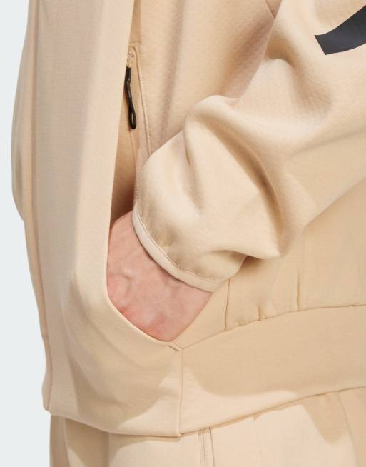 Chaqueta de chándal beis con capucha y cremallera premium Z.N.E de adidas , 3 de 4