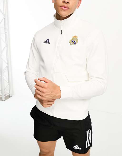 Real Madrid Chaqueta deportiva de tres rayas a rayas / azul / blanco.