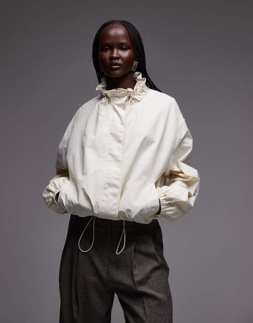 Chaqueta de chándal blanco hueso con bajo abullonado de nailon de ASOS DESIGN, 2 de 4