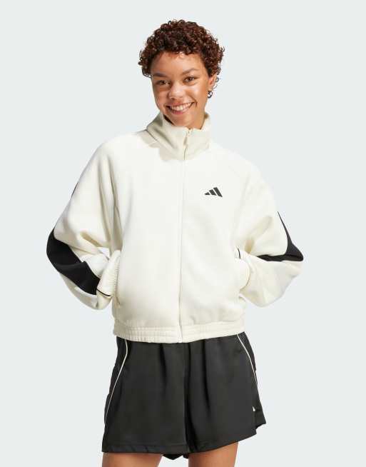 Chaqueta de chándal blanco hueso y negra Stadium de adidas Performance