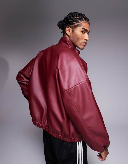 Chaqueta de chándal burdeos de cuero sintético de ASOS DESIGN, 3 de 4