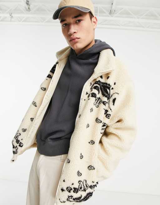 Chaqueta de chándal color crema con estampado de cachemir de borreguito de Mennace (parte de un conjunto)