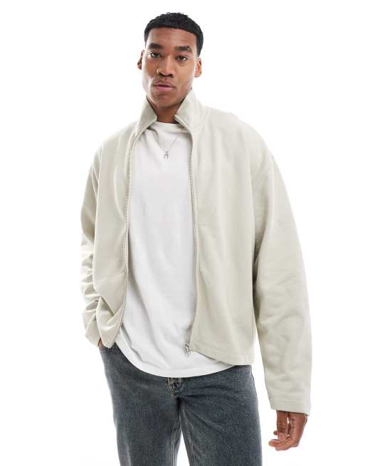 Chaqueta de chándal color piedra de corte cuadrado extragrande de punto liso de ASOS DESIGN