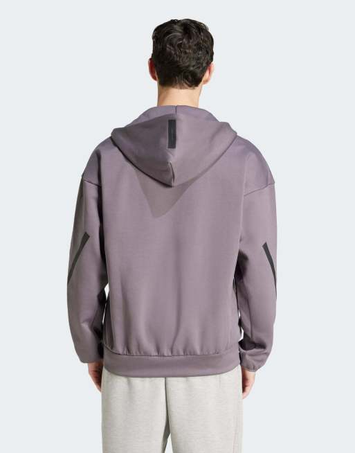 Chaqueta de chándal gris tierra con capucha y cremallera Z.N.E. de adidas Performance, 2 de 4