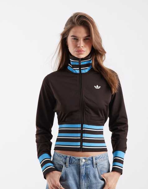 Chaqueta de chándal marrón de estilo vintage con detalles a rayas acanalados de adidas Originals - view 1