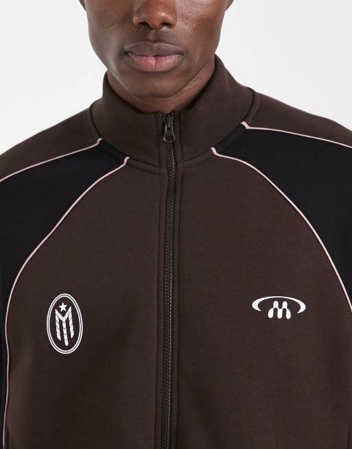 Chaqueta de chándal marrón holgada con estampado y diseño de paneles cosidos de ASOS DESIGN, 5 de 5
