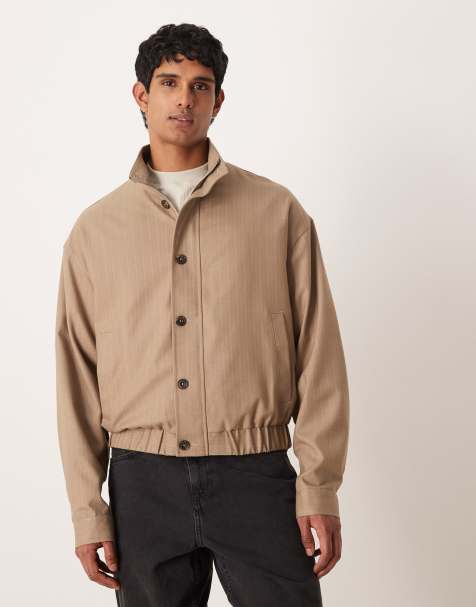 Chaqueta de chándal marrón holgada elegante con raya diplomática de ASOS DESIGN - view 1