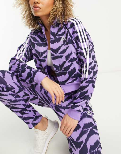 al menos neumático Dinámica Chaqueta de chándal morada y negra estampada Tiro de adidas Sportswear |  ASOS