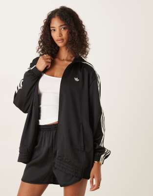 Chaqueta de chándal negra con 3 rayas con volantes de satén de adidas Originals - view 1