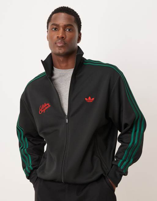 Chaqueta de chándal negra con rosa y logo de texto de adidas Originals ...