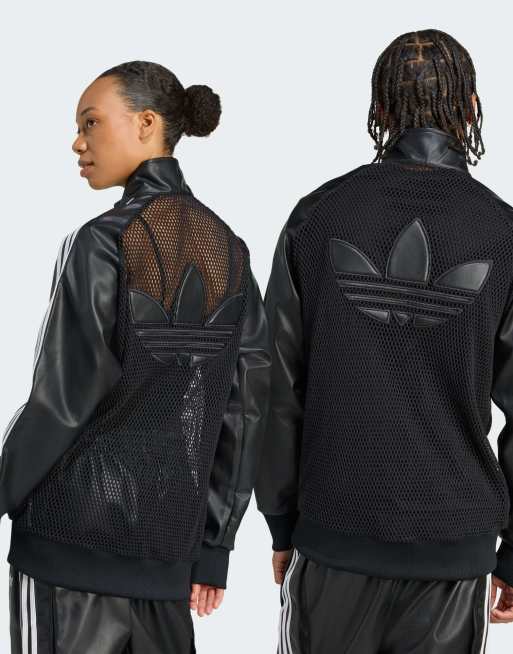 Chaqueta de chándal negra de malla y cuero sintético adidas x