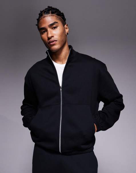 Chaqueta de chándal negra holgada con cremallera de punto liso de ASOS DESIGN - view 1