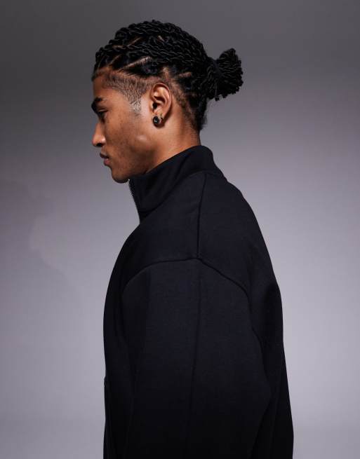 Chaqueta de chándal negra holgada con cremallera de punto liso de ASOS DESIGN, 4 de 5