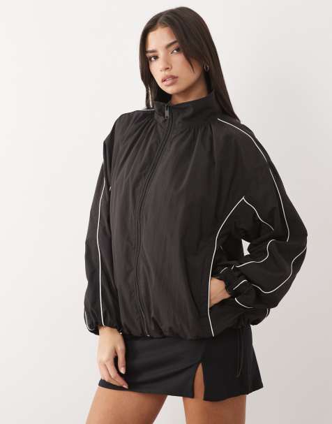 Chaqueta de chándal negra y blanca extragrande con bajo abullonado y ribetes de ASOS DESIGN - view 1