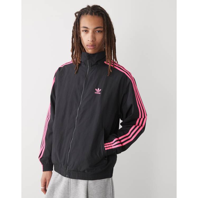 Chaqueta de chándal negra y rosa luminoso Firebird de adidas