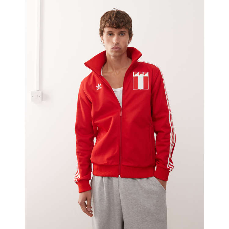 Chaqueta de chándal rojo escarlata con diseño del Perú de adidas