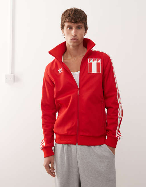 Chaqueta de chándal rojo escarlata con diseño del Perú de adidas Originals