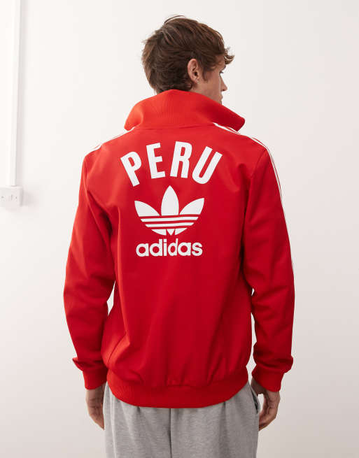 Chaqueta de chándal rojo escarlata con diseño del Perú de adidas